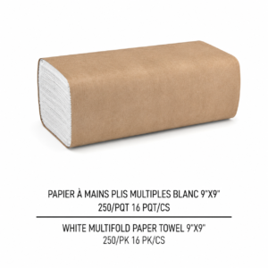 PAPIER À MAINS PLIS MULTIPLES BLANC 9"X9"/ WHITE MULTIFOLD HAND TOWEL 9"X9"