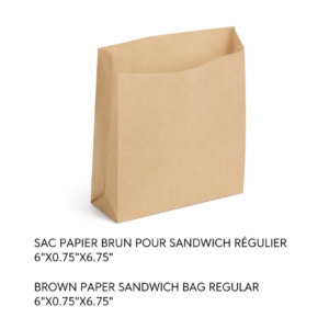 SAC PAPIER BRUN POUR SANDWICH RÉGULIER 6"X0.75"X6.75" /KRAFT REGULAR PAPER SANDWICH BAG