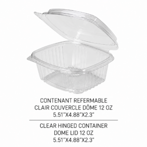 CONTENANT REFERMABLE CLAIR COUVERCLE DÔME 12 oz / HIGH DOME HINGED LID CLEAR CONTAINER 12 OZ