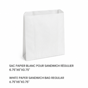 SAC PAPIER BLANC POUR SANDWICH RÉGULIER 6.75"X6"X0.75" / WHITE REGULAR PAPER SANDWICH BAG