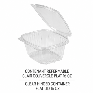 CONTENANT REFERMABLE CLAIR COUVERCLE PLAT 16 OZ /FLAT HINGED LID CLEAR CONTAINER 16 OZ