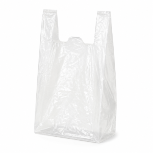 SAC PLASTIQUE BRETELLE CLAIR FORT S-4 11.5"X6.75"X21.5" / STRONG CLEAR S-4 PLASTIC BAG WITH HANDLE