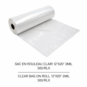 SAC EN ROULEAU CLAIR 12"X20" 2MIL / CLEAR BAG ROLL 12"X20" 2MIL
