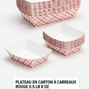 PLATEAU EN CARTON À CARREAUX ROUGE 0.5 LB 8 OZ /RED CHECK PAPER FOOD TRAY 0.5 LB 8 OZ