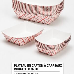 PLATEAU EN CARTON À CARREAUX ROUGE 1 LB 16 OZ / RED CHECK PAPER FOOD TRAY 1 LB 16 OZ