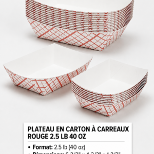 PLATEAU EN CARTON À CARREAUX ROUGE 2.5 LB 40 OZ / RED CHECK PAPER FOOD TRAY 2.5 LB 40 OZ