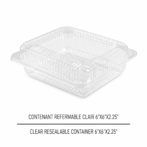 CONTENANT REFERMABLE CLAIR 6"X6"X2.25"/ CLEAR HINGED CONTAINER